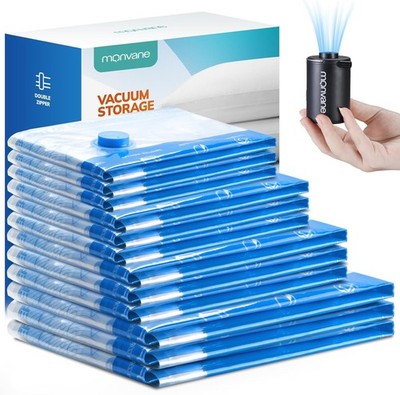Vacuum Storage Bags 12 Pack Reusable w/ Hand Pump 3 Jumbo 3 Large 3 Med 3 Small