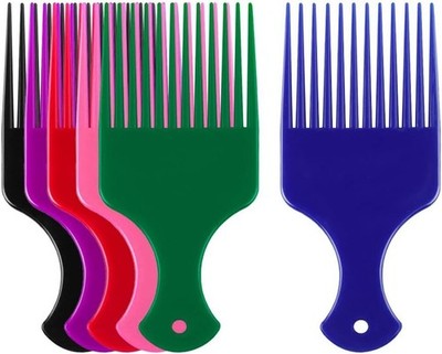 6 Pcs Afro Comb, Plastic Smooth Hair Pick Comb Wide Tooth 6 Color