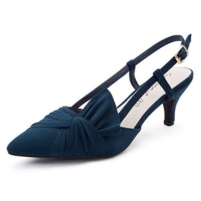 Greatonu Womens Blue Slingback Court Shoes Bow Pointed Toe UK 3 EU 36