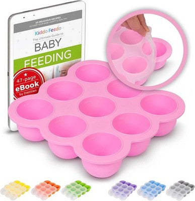 Kiddo Feedo Baby Food Freezer Pots - Silicone Weaning Set Pink + Ebook