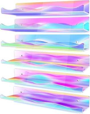 Clear Acrylic Floating Shelves Set of 6, 15.7in Wall Ledge Display for Kids