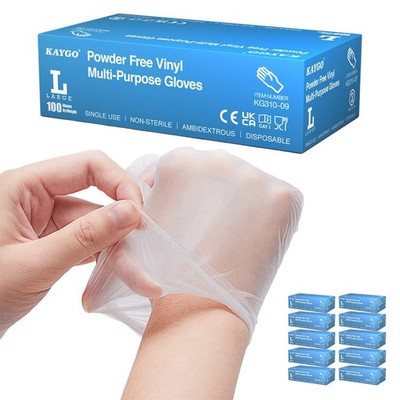 KAYGO KG310 Clear Large Disposable Vinyl Gloves Powder Free 1000pcs 10 Boxes