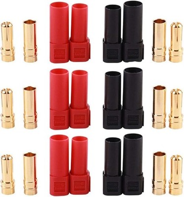 Fly Rc Amass Xt150 6mm Banana Plugs, 6 Pairs, Gold Plated For Lipo Battery