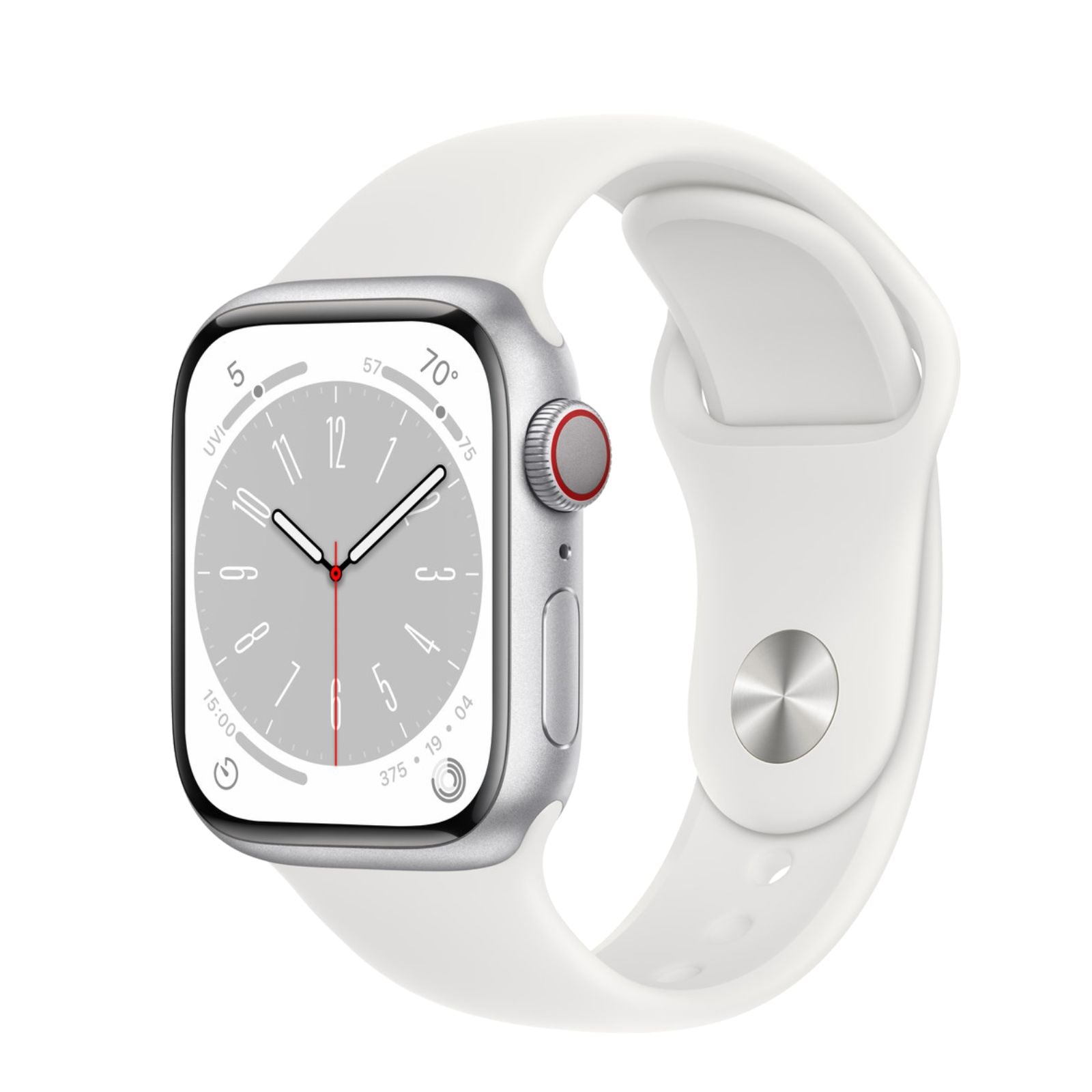 Apple Watch Series 8 (Cellular, 41mm) Silver Aluminium Case + White Strap
