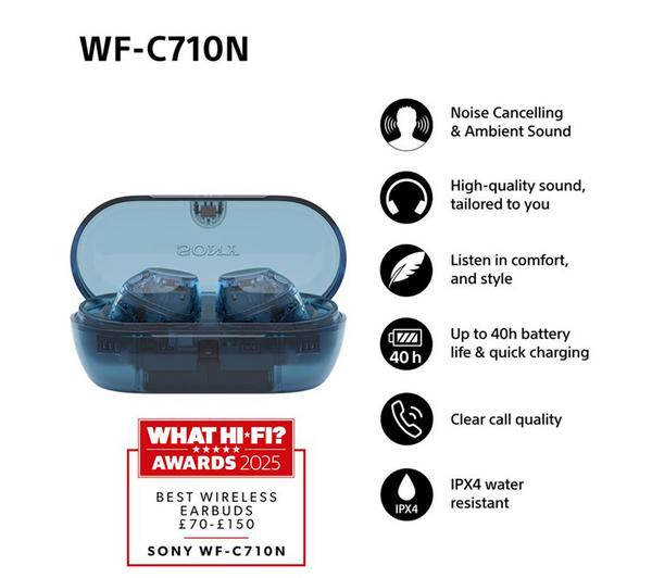 Sony WF-C710N Wireless Bluetooth Noise Cancelling Earbuds ANC - Glass Blue