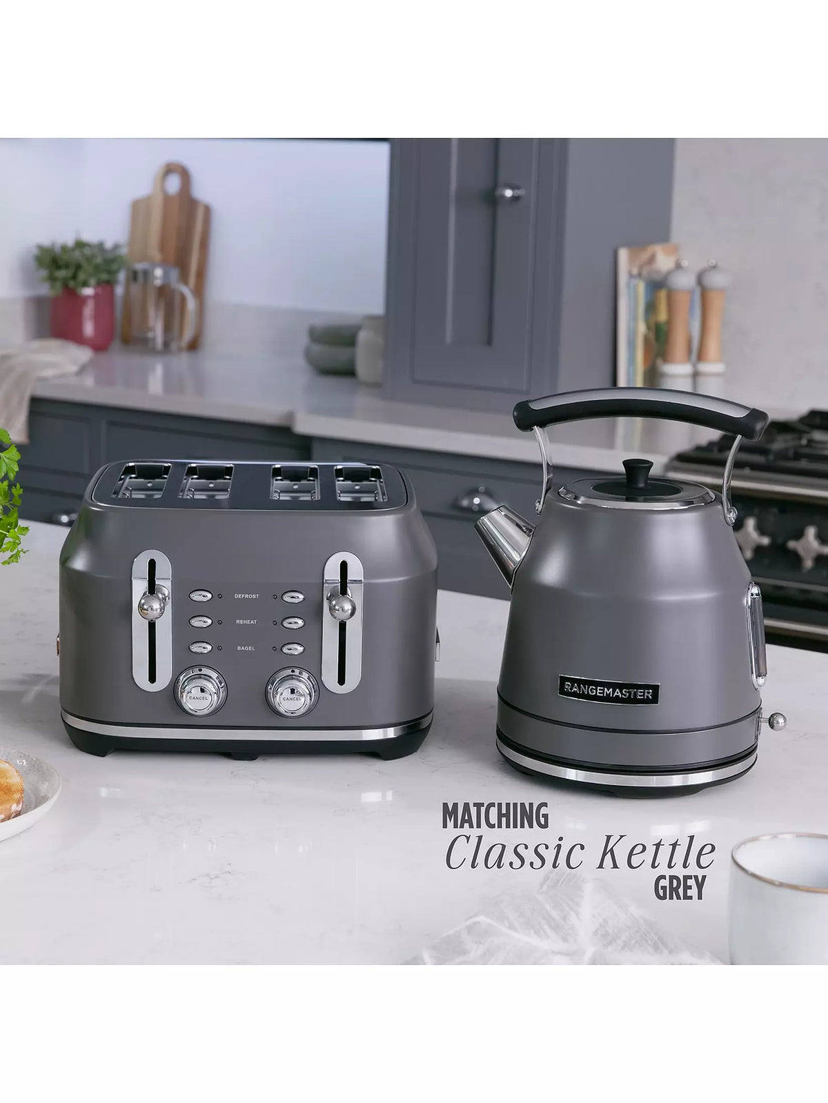 Rangemaster RMCL4S304GY Classic 4-Slice Toaster - Matt Grey