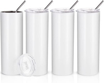 PYD Life 20oz Skinny Tumbler White Sublimation Blanks 4 Pack Stainless Steel