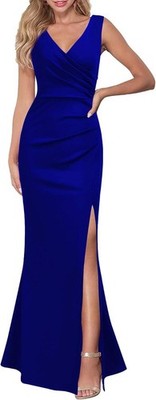 Xumplo Womens Long Formal Prom Dress V Neck Split Blue XXL