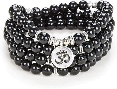 108 Mala Beads Bracelet Necklace 8mm Black Onyx Agate Yoga Meditation