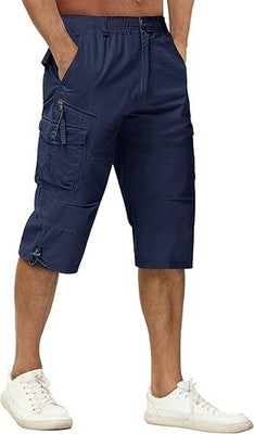 TACVASEN Mens 3/4 Cargo Shorts Cotton Tactical Capri Navy Blue
