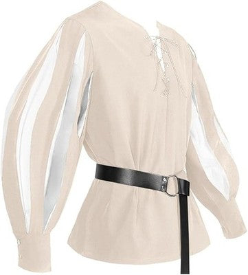 Men's Pirate/Viking Lace Up Shirt Beige Size M Long Sleeve Costume