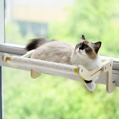 MEWOOFUN Cat Window Hammock Perch Adjustable Wood Window Bed 47x40cm Beige 18kg