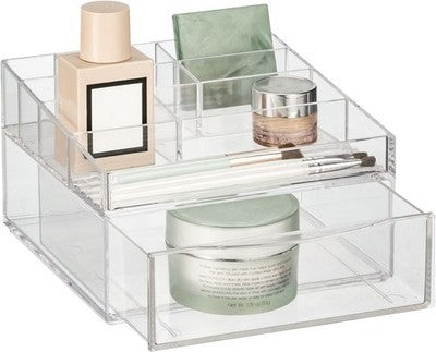 Mdesign Clear Tiered Makeup Organiser Drawer, Shelf & Display For Vanity