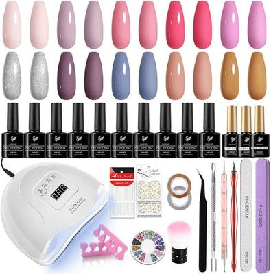 Phoenixy 10 Colour Gel Nail Kit 80W UV LED Lamp Set