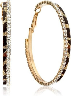 Everstone Gold Plated Leopard Crystal Round Hoop Earrings GM148 2in