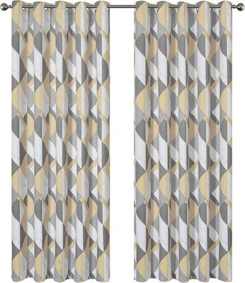 Olivia Rocco Blackout Eyelet Curtains Geo Grey/Ochre 55x90 Pair