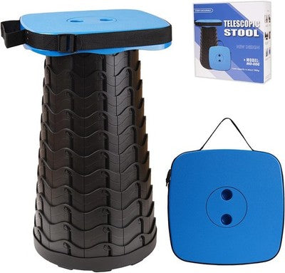 FIEMACH Telescopic Camping Stool Retractable Square Seat Black/Blue
