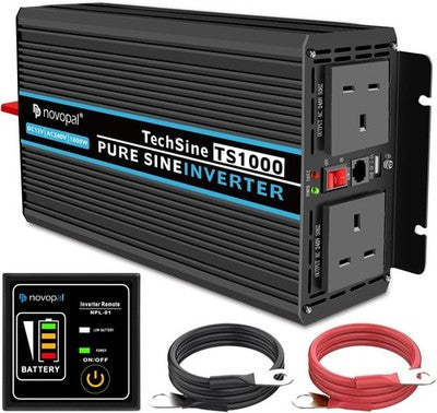 NOVOPAL 2000W Pure Sine Wave Inverter 24V DC to 230V AC Remote USB 2 Outlet