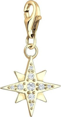 Nenalina 925 Silver Gold Plated Star Charm w/Crystals Fits Bracelets