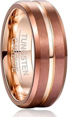 NUNCAD Tungsten Wedding Band Brown Matte Rose Gold Groove Size O 1/2