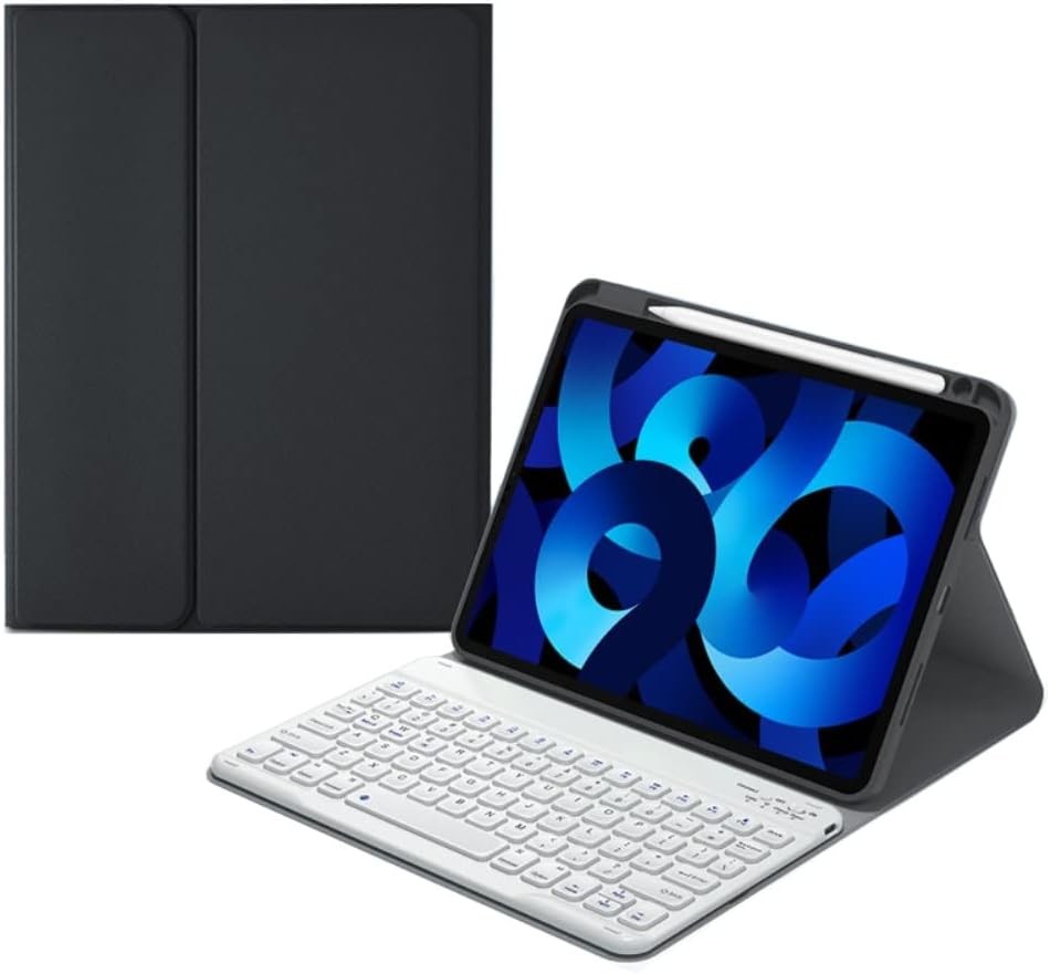 iPad 10th Gen 2022 10.9 Keyboard Case Bluetooth Folio Black White Pencil