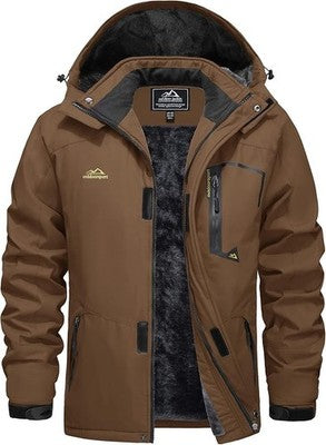 EKLENTSON Mens Waterproof Fleece Lined Jacket Brown EU 3XL Winter Coat