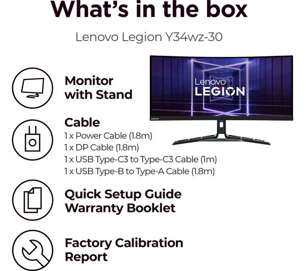 LENOVO Legion 34" Ultrawide Gaming Monitor - QHD (3440x1440), 165Hz