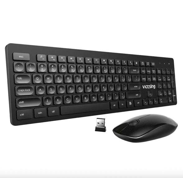 Vic Tsing Wireless Keyboard & Mouse Bundle (PC176) Bluetooth, Black up to 10m - Rebx.co.uk