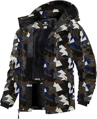 GEMYSE Men's Mountain Waterproof Ski Jacket with Hood - Winter Camo - XL
