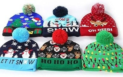 6pcs LED Light Up Christmas Knitted Beanie Hat Unisex Winter Xmas Cap