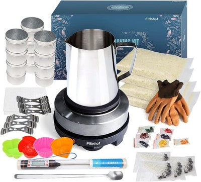 Fitinhot DIY Candle Making Kit with Wax Warmer Plate Soy Wax Pouring Pot Set