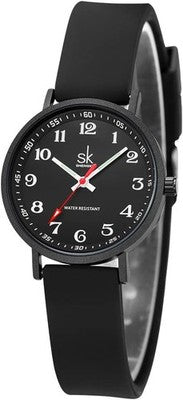 SHENGKE SK Ultra Thin Women's Watch - Easy Read Dial, Silicone Band - Black