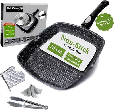 Chef Wonderful 28cm Nonstick Griddle Pan Induction Marble Detachable Handle