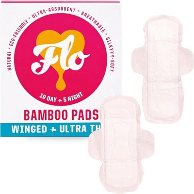 3 x Here We Flo Organic Bamboo Pad Combo - Day & Night Pack, Eco-Friendly