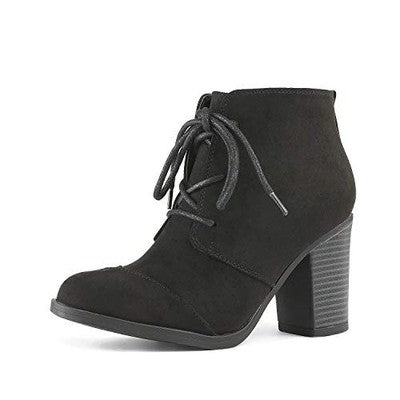 TOETOS Womens Faux Leather Ankle Boots Zip Block Heel Black UK 6