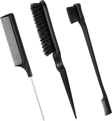 Dacitiery 3-Pack Slick Edge Control Brushes, Black, Hair Teasing & Grooming