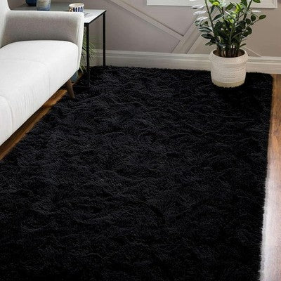 160x230cm Large Black Shaggy Rug Soft Living Room Carpet