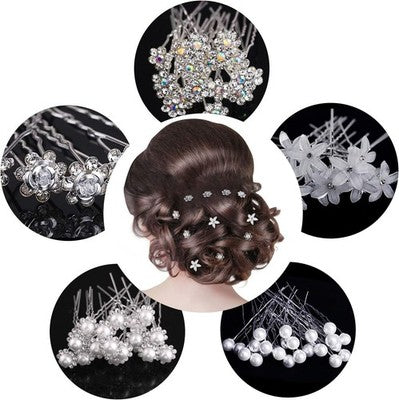 25Pcs Pearl & Crystal Bridal Hair Pins (U-Shaped), Wedding/Party