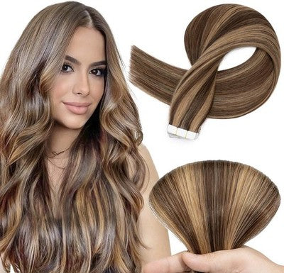 TESS Tape In Hair Extensions Human Hair 14" #4P27 Brown Dark Blonde 20pcs 40g