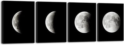 Wieco Art Abstract Space Black White Giclee Canvas Prints 4 Piece Wall Art