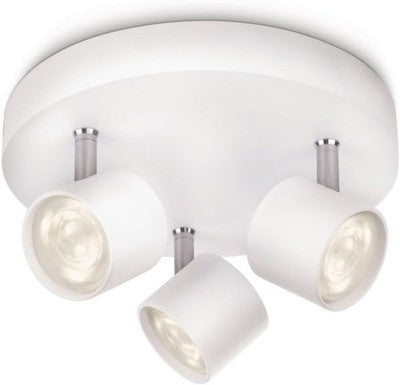Philips Star LED Triple Spotlight, H8.2 X W19.8 X D6cm, 0.8Kg, Aluminium White