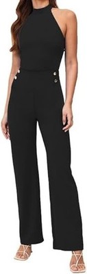 Womens Halterneck Sleeveless Jumpsuit Wide Leg Playsuit Black UK 14