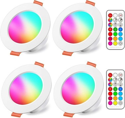 iLC LED Recessed Ceiling Lights 8W RGB 3 Inch Downlights 5700K Remote 4 Pack