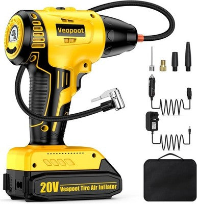 20V Cordless Tyre Inflator + 12V - Auto Stop, 0-10 Bar Air Compressor
