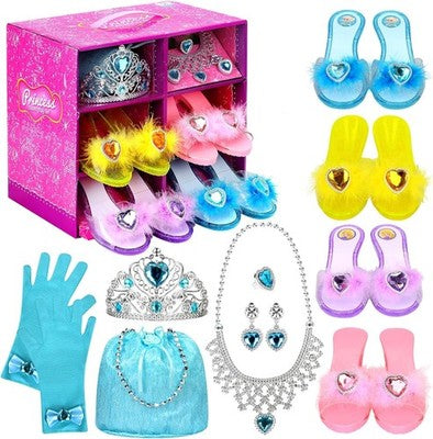 Princess Dress Up Shoes Set Girls 3-6 Crown + Pretend Jewellery Gift
