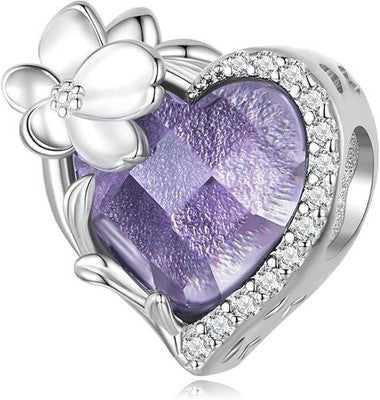 February Birthstone 925 Sterling Silver Violet Flower Charm