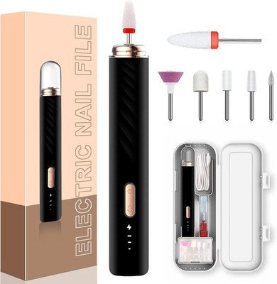 Electric Nail Drill Files Set - Rechargeable With Ceramic Bit, Black, Pro