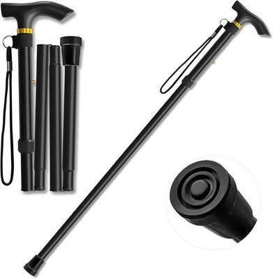 Walking Stick With Adjustable Folding Height Collapsible Lightweight Mobility