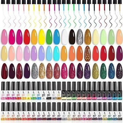 SXC Gel Liner Nail Art Set 48 Colours MAX - Soak Off, Built-in Brush