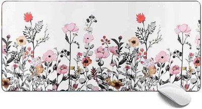 Large Floral Gaming Mouse Pad XL Desk Mat 35.3x15.7in Non Slip Stitched Edge